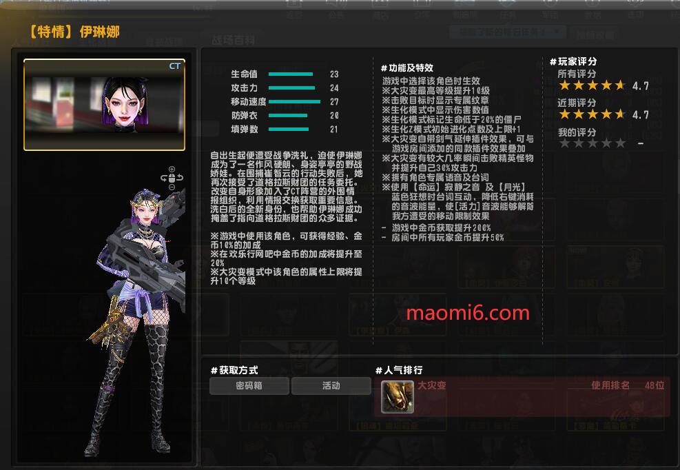 反恐精英CSOL霸主人物【特情】伊琳娜人物介绍评测-猫咪网络