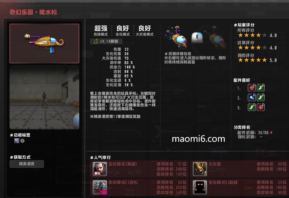 《反恐精英CSOL》奇幻乐园-呲水枪性能属性评测-猫咪网络