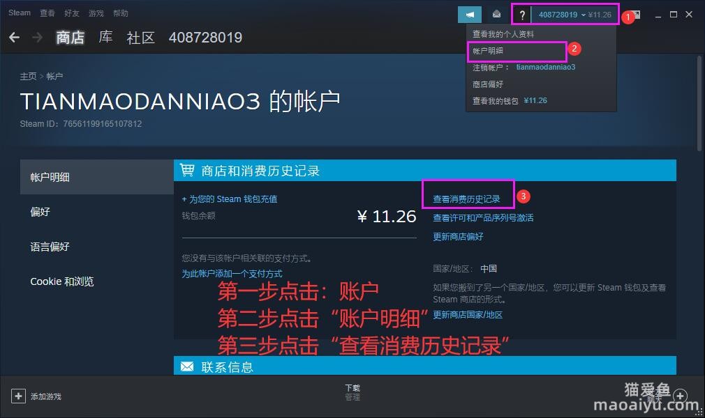 绝地求生PUBG如何查看Steam消费记录？-猫咪网络