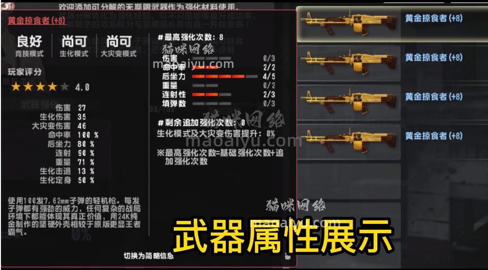 《CSOL》+8黄金掠食者2命中4后坐2连射属性评测-猫咪网络