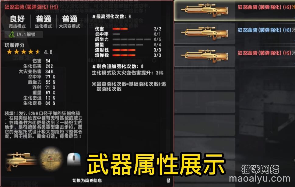 《CSOL》+8狂怒金骑2伤害3连射3填弹属性评测-猫咪网络