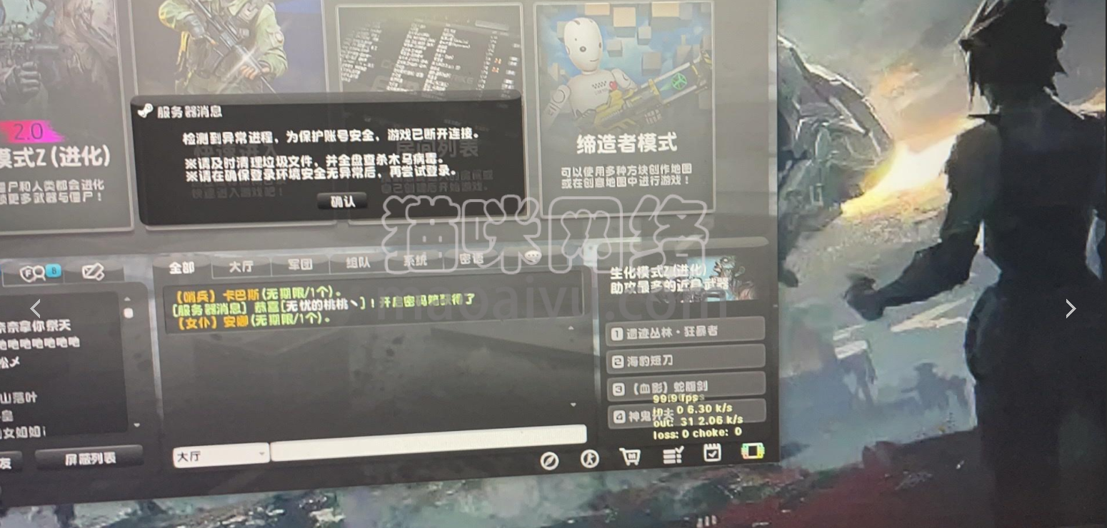 CSOL检测到异常进程，为保护账号安全，游戏已断开链接。-猫咪网络